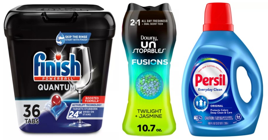 dishwasher pods, laundry beads and laundry detergent 