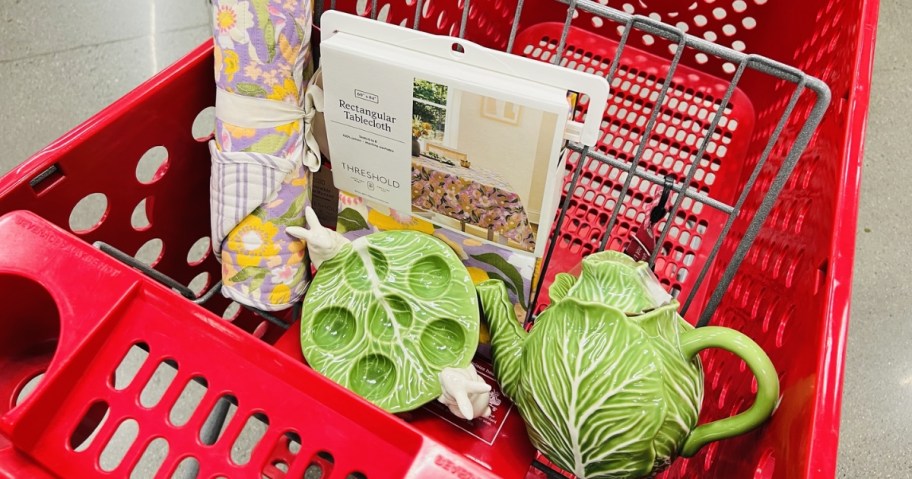 threshold cabbage tea pot, mug, and plate in target shopping cart