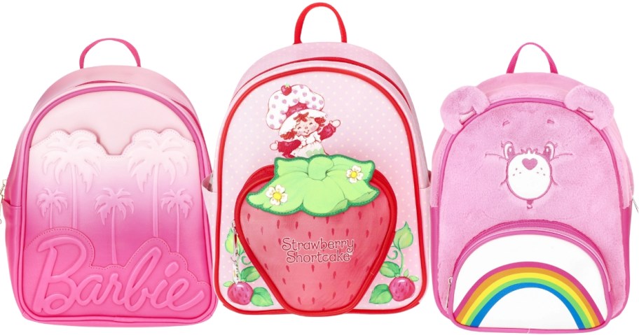 walmart barbie, strawberry shortcake, and care bears mini backpacks