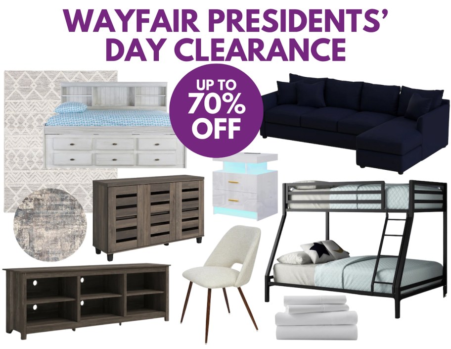 collage of wayfair presidents day clearance