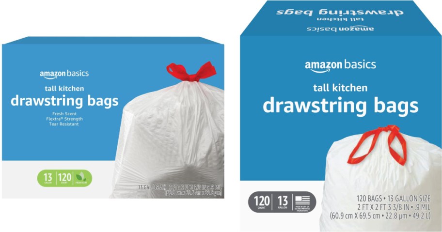 2 boxes of amazonbasics tall kitchen trash bags