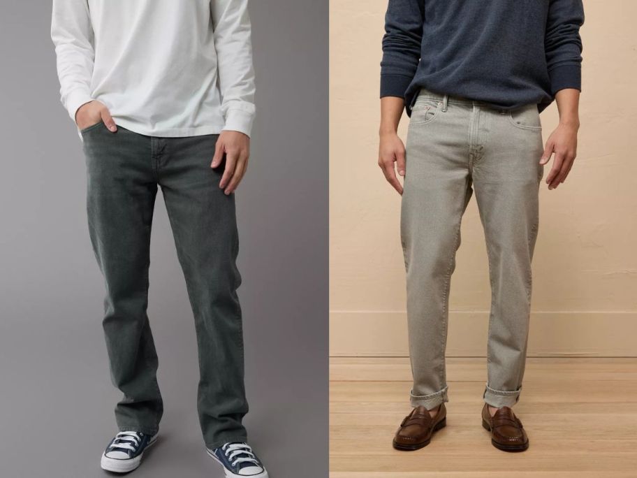 two men wearing american eagle jeans