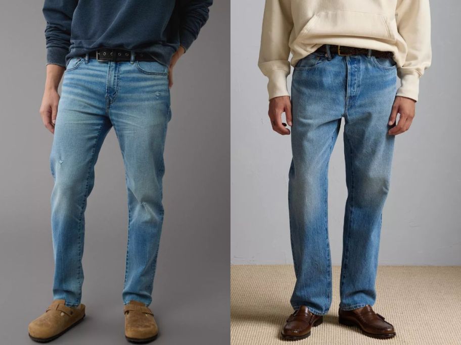 two men wearing american eagle jeans