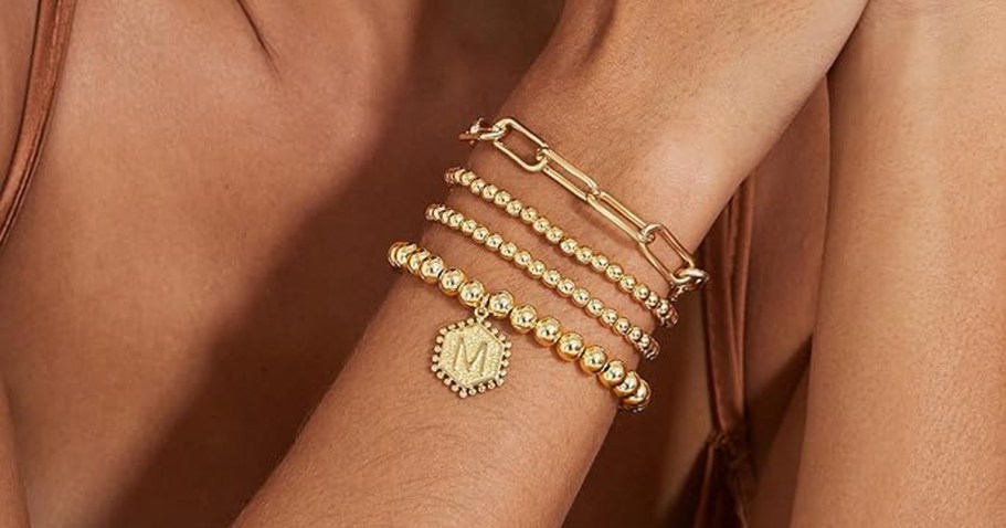 Initial Bracelet Stack Just $4.99 on Amazon – Includes 4 Gold Bracelets!