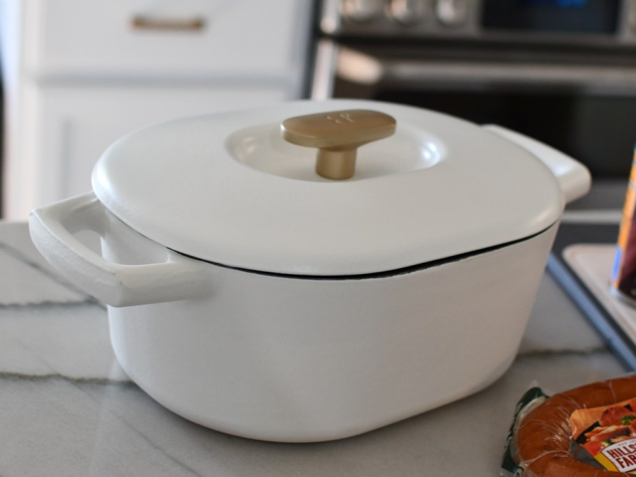 white oval dutch oven