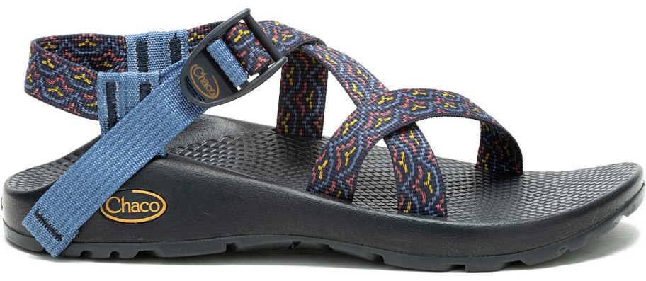 blue and black chacos sandals