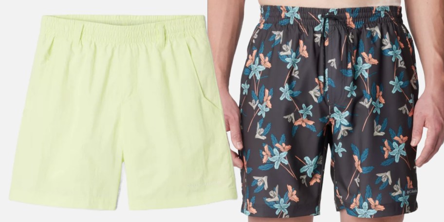 green and floral shorts