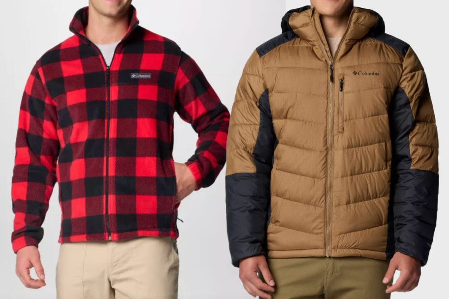 buffalo check and camel puffer jackets