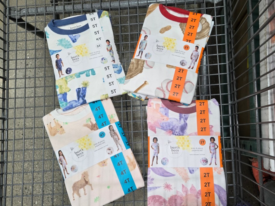 four pairs of burts bees pajamas in costco cart