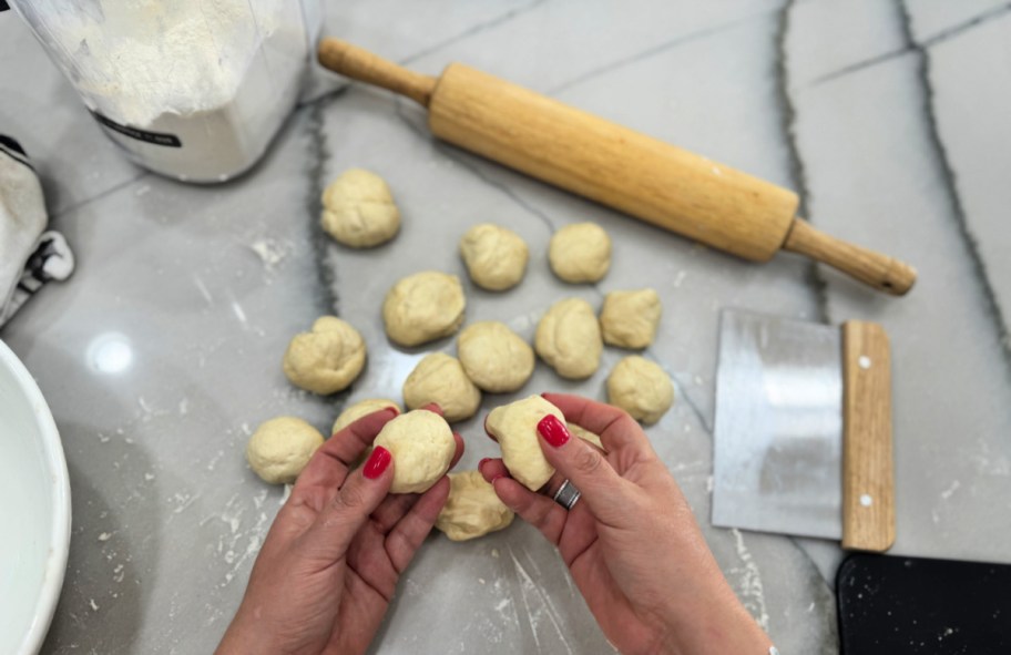 cutting dough into 16 balls 