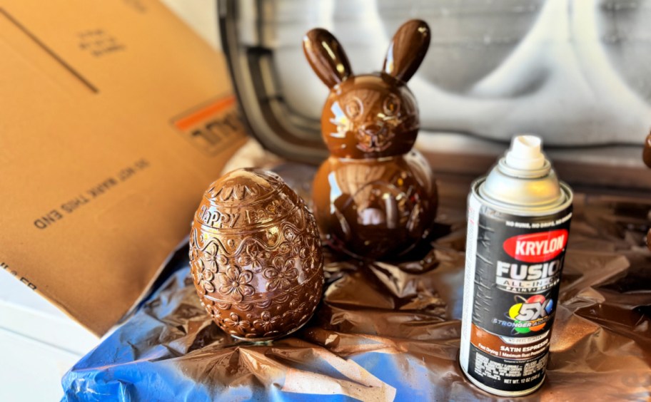 dollar tree bunny and egg painted brown 