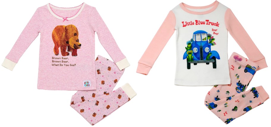 two pairs of pink eric carle pajamas