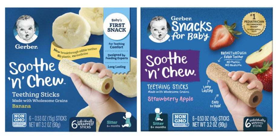 two boxes of gerber soothe n chew sticks