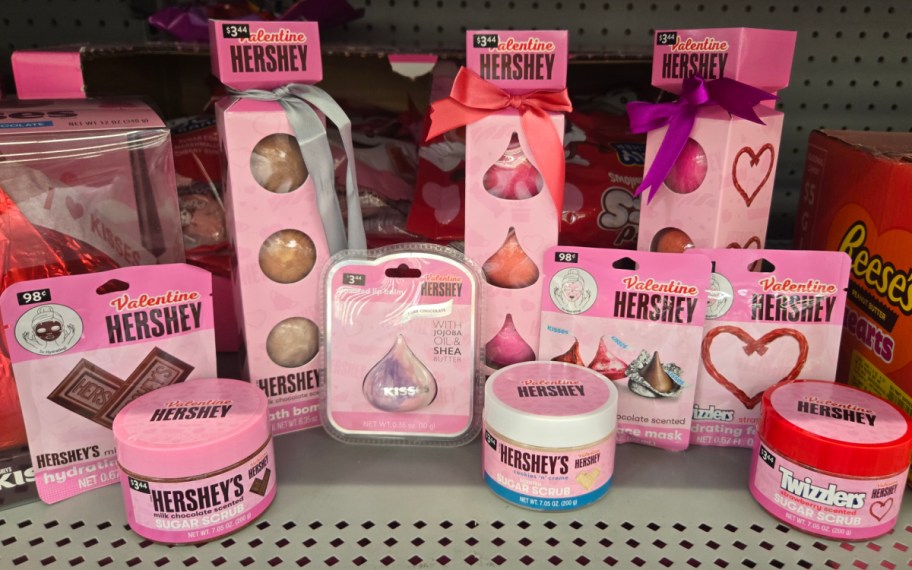 many hersheys beauty items on shelf