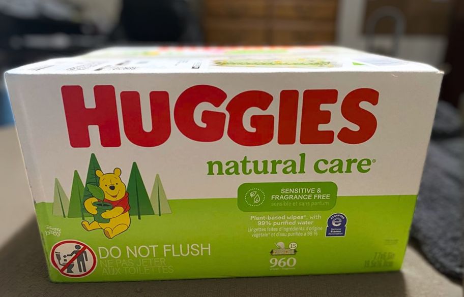 a 960 count box of huggies natural care baby wipes