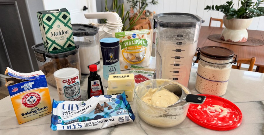 ingredients to bake sourdough chocolate chip cookies (1)