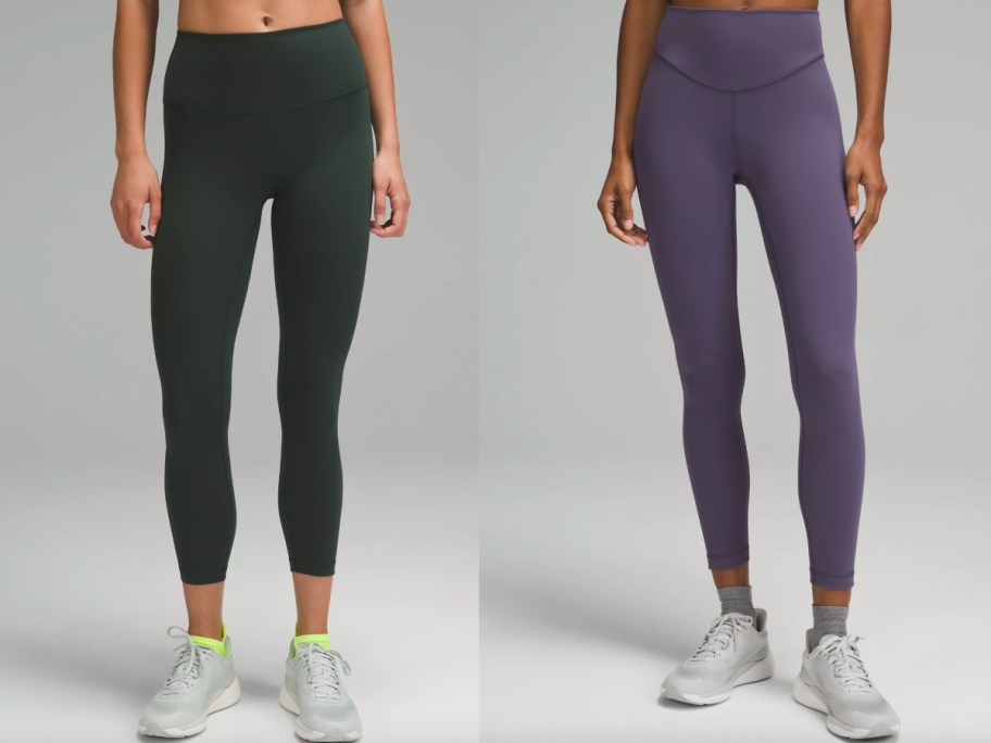 women in green and purple leggings