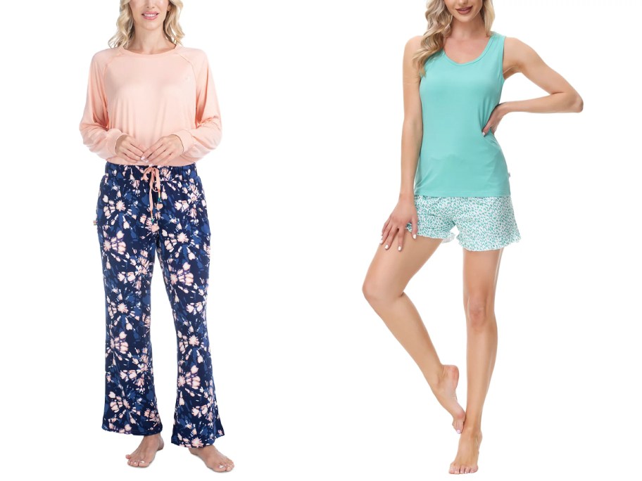 two women wearing pajama sets 