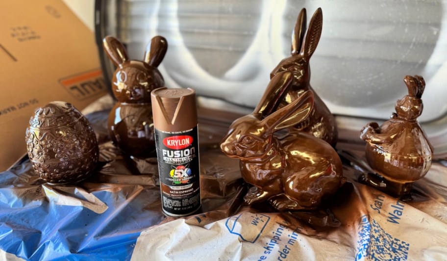 krylon spray painted easter bunnies to look like chocolate