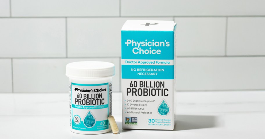 container and box of probiotics sitting on a counter