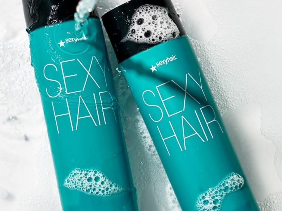 sexyhair healthy shampoo and conditioner bottles with bubbles on them