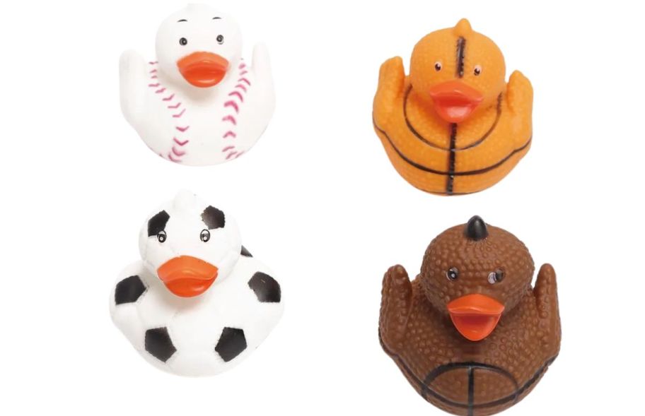 set of 4 rubber ducks in sports. ball themsed designs
