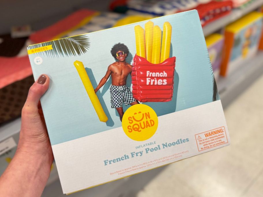 Sun Squad French Fry Novelty Float box in hand in store