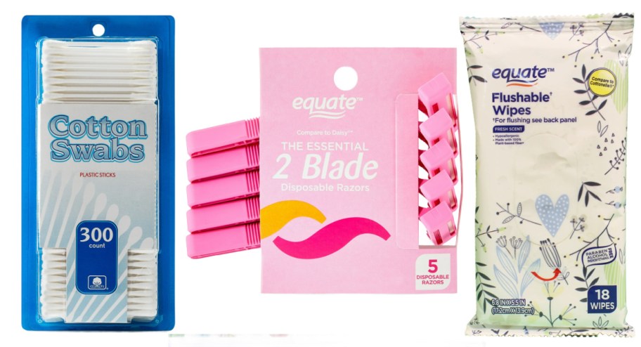 q tips, razors, and wipes