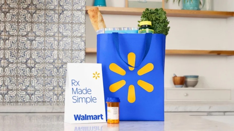 prescription medication next to Walmart shopping bag