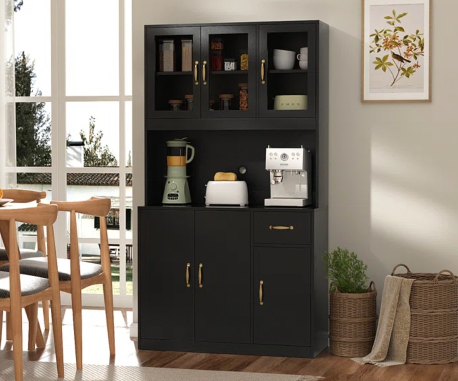 black kitchen pantry cabinet