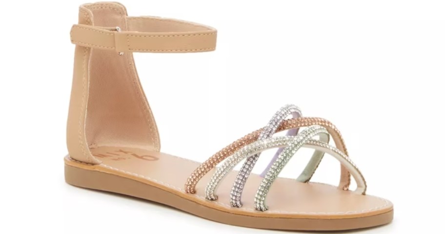 a girl's tan and silver sandal
