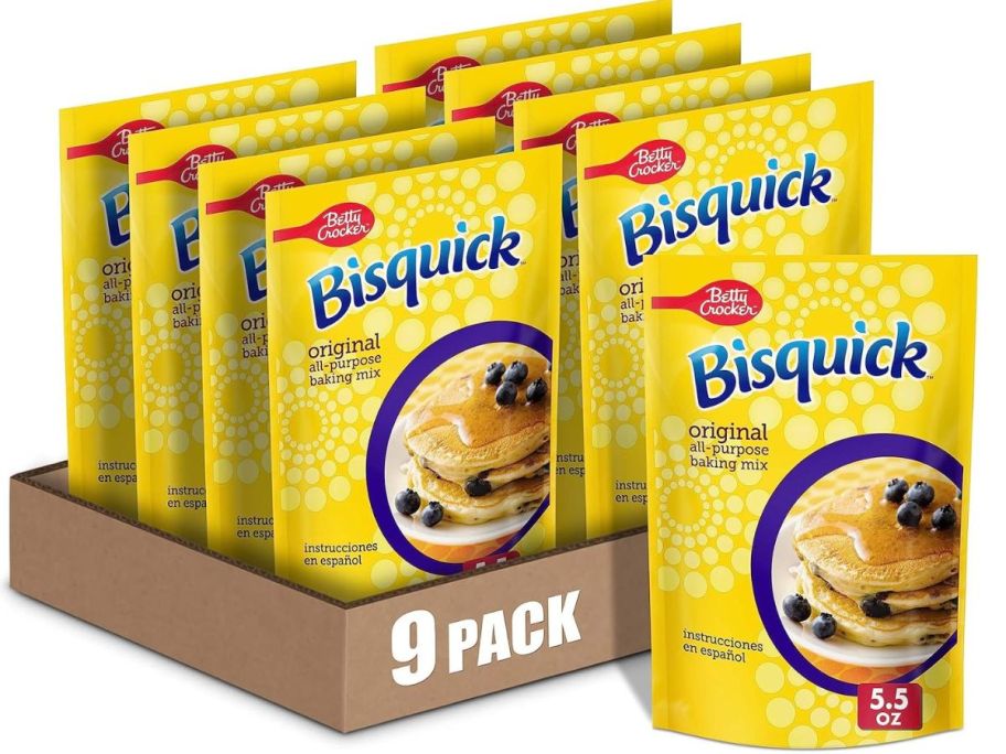 Stock images of 9 pouches of Bisquick