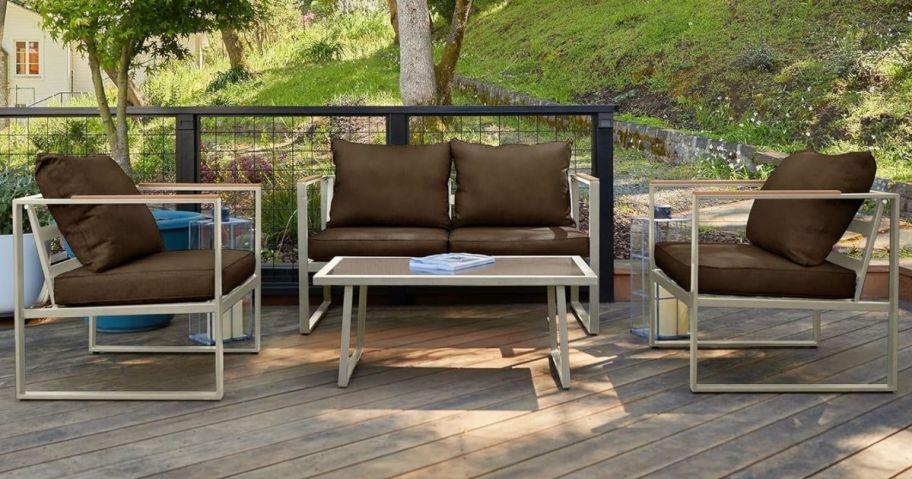 A brown and gold patio set