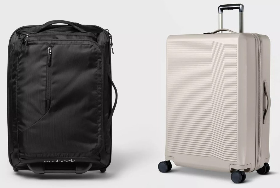 Embark Softside Carry On Suitcase and Open Story Signature Hardside Large Checked Spinner Suitcase