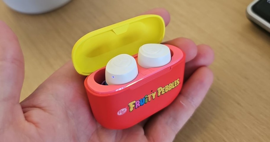 jlab wireless earbuds in fruity pebbles charging case