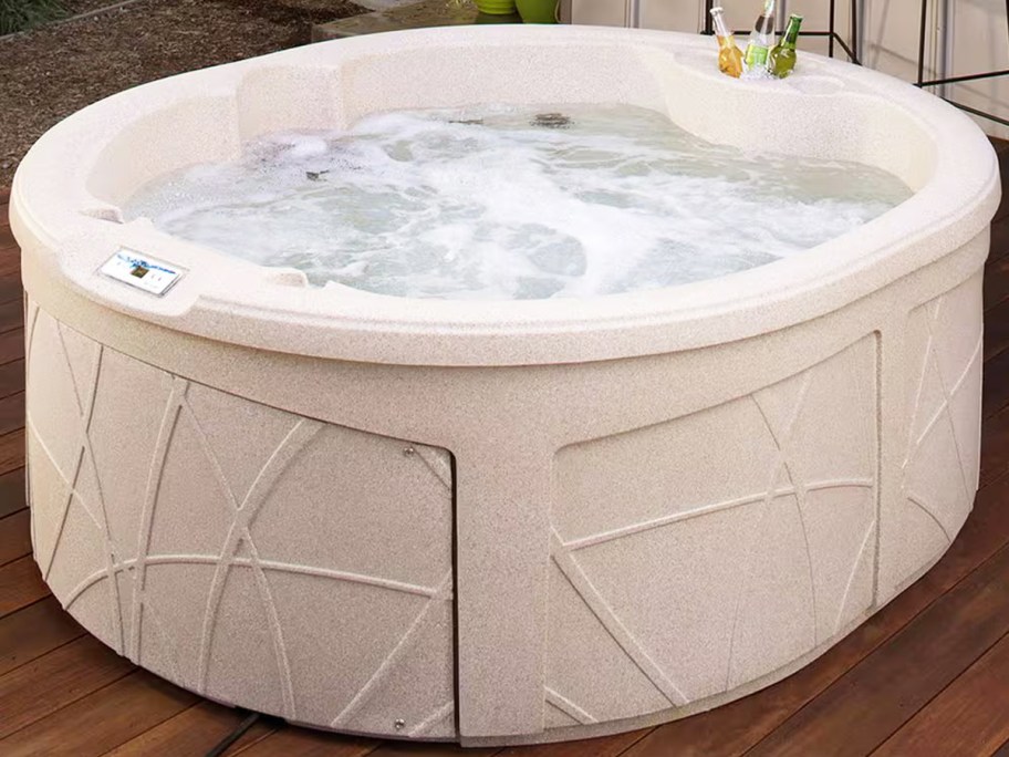 round hot tub on deck