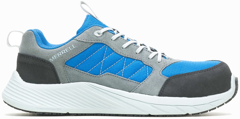 blue, grey, and black sneaker