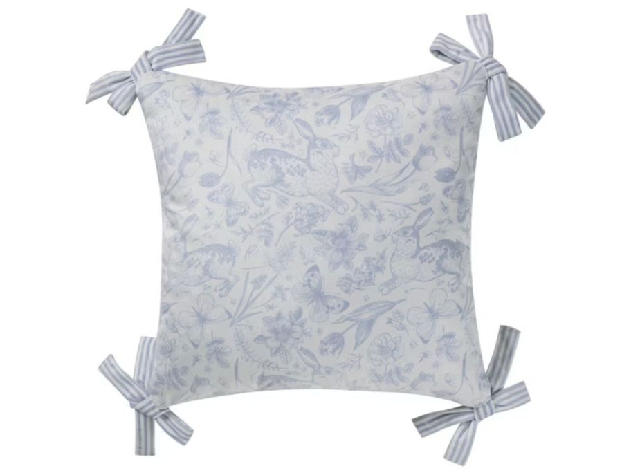 Blue Toile Bunny Printed Velvet Pillow