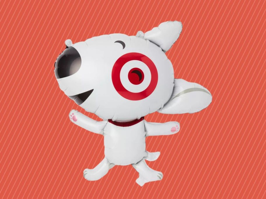 Spritz Target Bullseye Dog Shaped Foil Balloon against red background