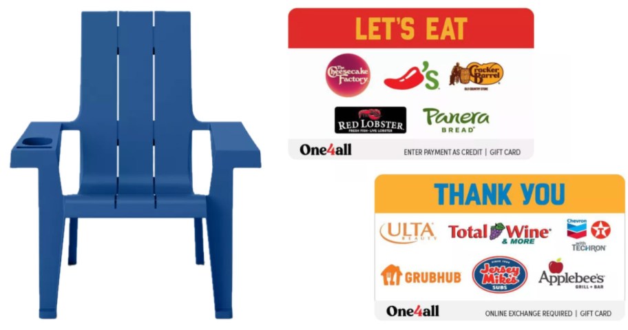 patio chair and two gift cards