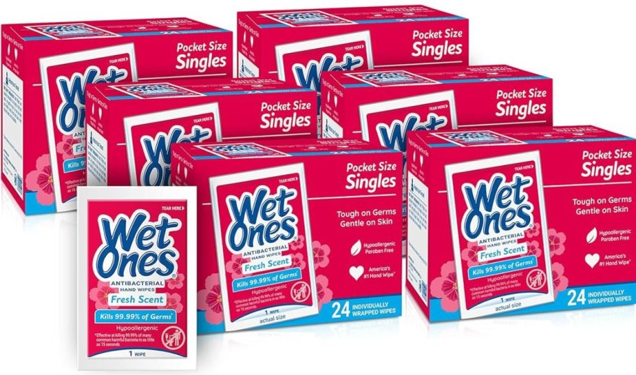 Stock images of 6 boxes of Wet wipes Fresh Scent Singles Wipes