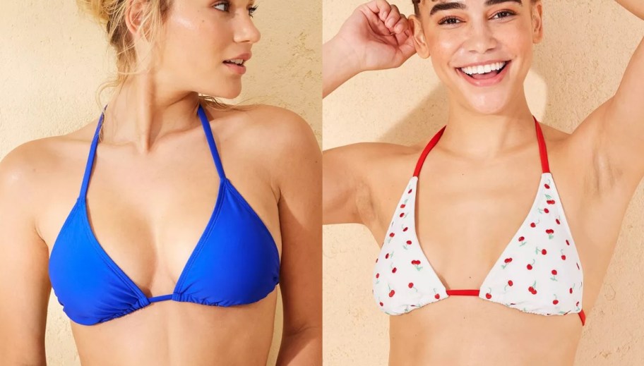 Wild Fable Women's Triangle Bikini Top and Embroidered Cherry Tall Triangle Bikini Top