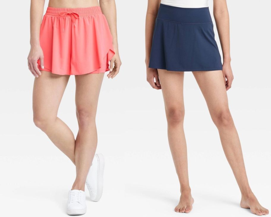 a model in a pair of flutter shorts and a model in a skort