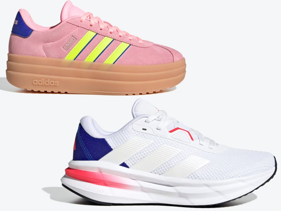 pink and white adidas shoes