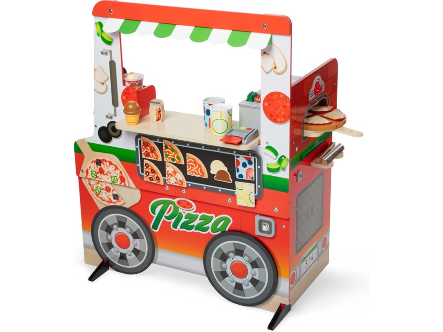 wooden pizza food truck toy