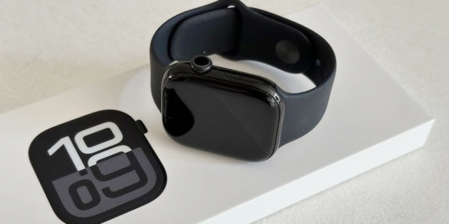 black apple watch on box