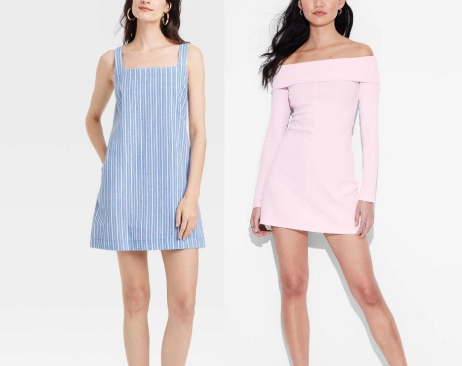 two models wearing mini dresses