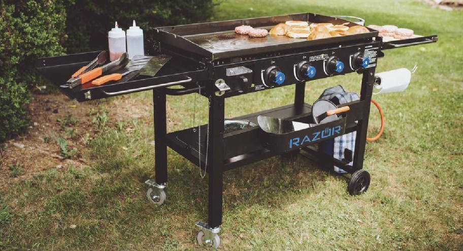 display of Razor Griddle Flat Top Grill outside