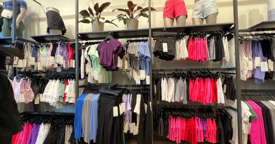 clothing hanging in lululemon store 