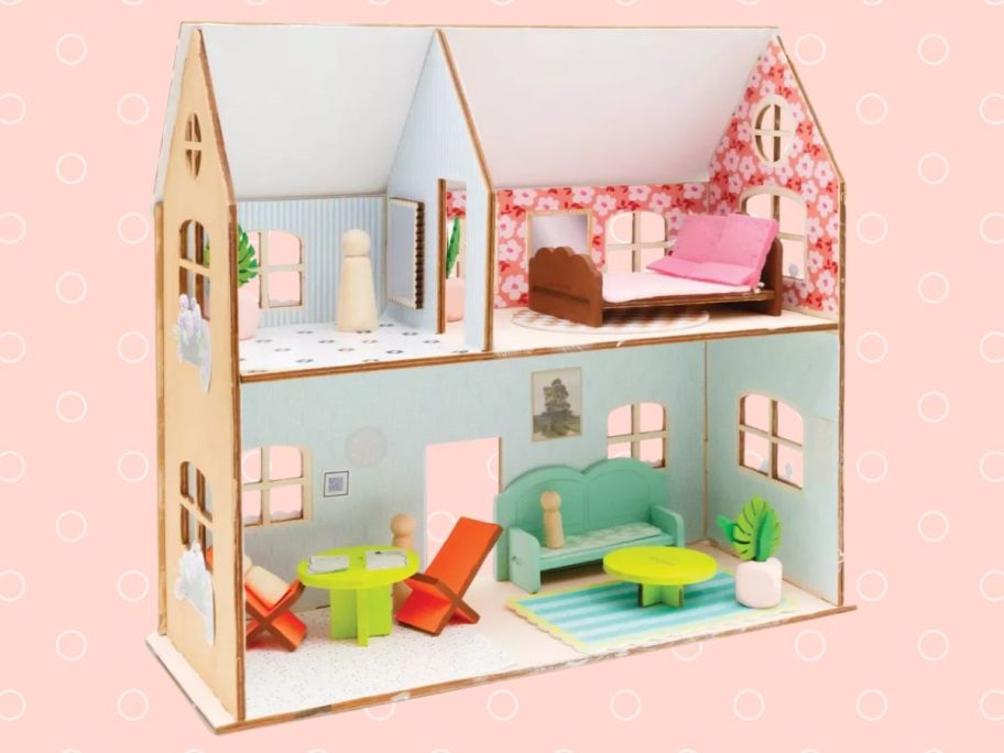 Mondo Llama Make-Your-Own Doll House Craft Kit against pink background